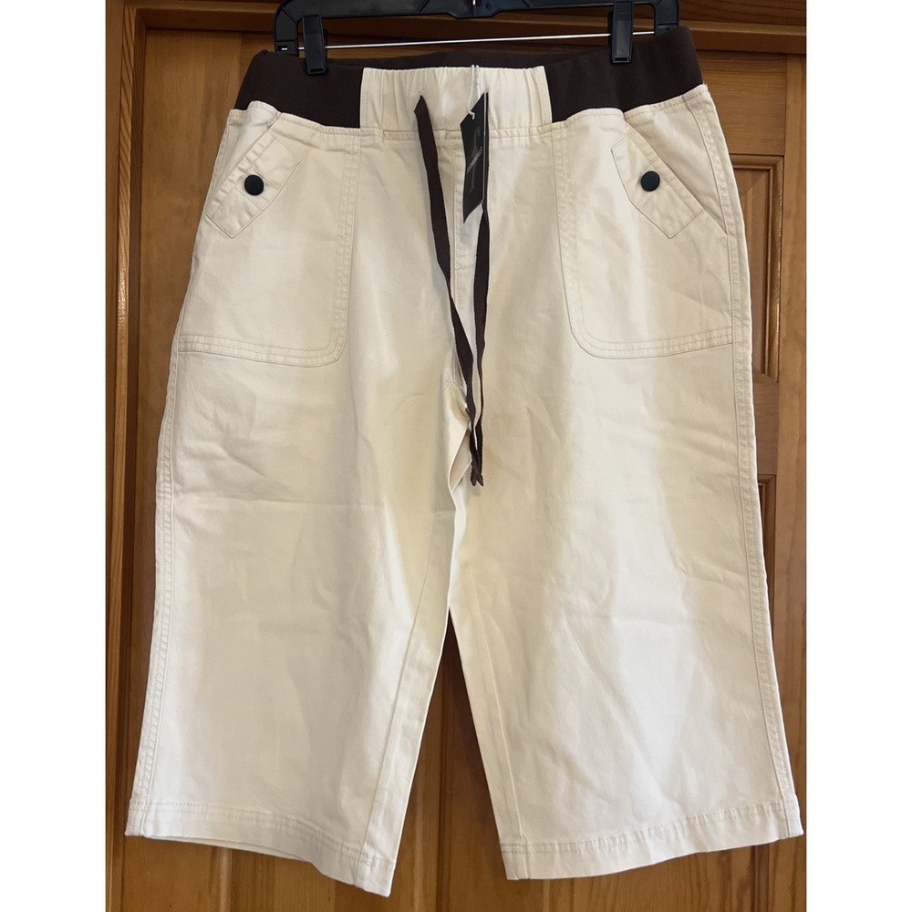 Flamingals Women's Shorts Pants Drawstring Light yellow Elastic Waist Sz Xl
